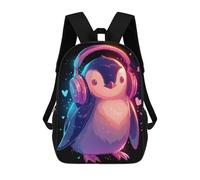 sinyumoney Cute Penguin with Headphones School Backpack Large Water Resistant Laptop Backpack for Teenage Girls Boys Women Men 17inch