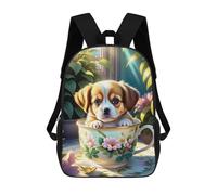 sinyumoney Cute Puppy in Teacup 17 Inch Backpacks Kids Schoolbag,3D Printed Elementary And Middle School Students Backpacks for Boys Girls