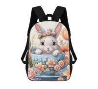 sinyumoney Cute Rabbit in A Cup Children's School Backpack Fashion Casual Children's Backpacks 3D Printed School Bags Boy Large Backpack 17inch