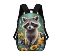 sinyumoney Cute Raccoon in Meadow Children's Backpack, 3D Printed School Backpack, Backpack for Boys Girls, Adjustable School Bag for Primary School 17inch