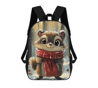 sinyumoney Cute Raccoon in Winter Scarf Children's 17 Inch School Backpack 3D Printed Cool Knapsack for Kids Travel Rucksacks Book Bags Kids School Bag