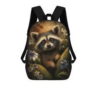 sinyumoney Cute Raccoon Portrait in Floral Setting School Bags Water Resistant Travel Backpack Computer Bag - Perfect for Travel, Work And Daily Use 17inch