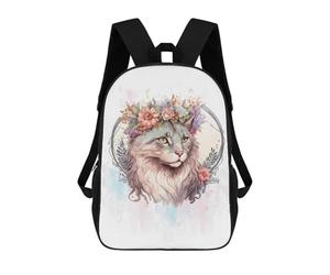 sinyumoney Cute Ragamuffin Flower Cat Backpack School High Secondary School Bags Casual Backpack for Camping Outdoor Adventures And Daily Travel 17inch