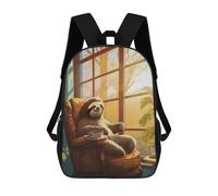 sinyumoney Cute Sloth Coffee Morning 3D Printed Kids School Bag Rucksacks Children's School Fashion Casual Back Pack High Capacity Travel Book Bags Backpack for Kids 17inch