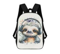 sinyumoney Cute Sloth with Headphones Backpack School Bag Travel College Rucksack Backpacks for Girl, Teen Girls 17inch