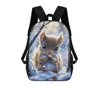 sinyumoney Cute Squirrel in Winter Children's Backpack, 17 Inch 3D Printed School Backpack, Backpack Cartoon Adjustable School Bag for Primary School