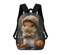 sinyumoney Cute Squirrel with Mushroom Hat 3D Printed Children's 17 Inch Backpacks 3D Printed Casual School Bag for Boys Elementary And Middle