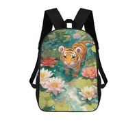 sinyumoney Cute Tiger Cub in Lily Pond Backpack School Fashion Stationery Backpack Waterproof Casual Daypacks for Boys/Girls/Teenagers 17inch