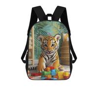 sinyumoney Cute Tiger Cub with Blocks Rucksack High Secondary School Bags Casual Backpack for Girls Boys Teenage 17inch