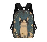 sinyumoney Cute Vintage Cat in Flowers Backpacks Kids School Backpack School Bag 3D Printed School Bag for Boys Elementary And Middle School Students 17inch