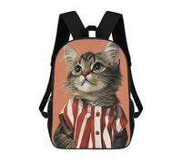 sinyumoney Cute Vintage Cat in Striped Shirt Children's School Backpack Fashion Casual Children's Backpacks 3D Printed School Bags Boy Large Backpack 17inch