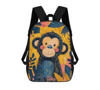 sinyumoney Cute Watercolor Monkey Children's Backpack, 3D Printed School Backpack, Backpack for Boys Girls, Adjustable School Bag for Primary School 17inch