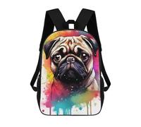 sinyumoney Cute Watercolor Pug Dog Backpack School Bag Large Water Resistant Laptop Backpack for School/Work/Travel 17inch