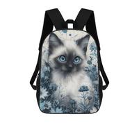 sinyumoney Cute Whimsical Siamese Cat School Bags High Secondary School Bags Casual Backpack for Camping Outdoor Adventures And Daily Travel 17inch