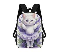 sinyumoney Cute White Cat Ballerina School Backpack for Girls Backpack Water Repellent Casual Daypack Lightweight Rucksack Boy Girl School Backpack 17inch