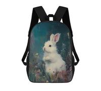sinyumoney Cute White Rabbit School Bag Bookbag 3D Printed Children's Backpacks for Kids Boy Girl Book Bags Kids School Bag Travel Rucksacks 17inch