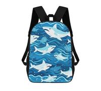 sinyumoney Cute White Sharks Children's School Backpack 3D Printed for Kids Travel Rucksacks Book Bags Kids School Bag 17inch