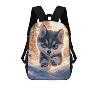 sinyumoney Cute Wolf Pup in Snow Children's School Backpack 3D Printed for Kids Travel Rucksacks Book Bags for Boys Elementary School Students 17inch