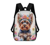 sinyumoney Cute Yorkshire with Floral Crown Watercolor Backpack 3D Printed Children's School Backpack Kids Travel Backpacks High Capacity Book Bags Children's Backpack Rucksack 17inch