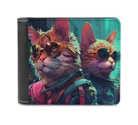 sinyumoney Cyber Cat Adventurers 3D Print PU Leather Wallet Card Slots ID Slots Note Section Slim Elegant Wallets Everyday Use 11.7cm*9.5cm