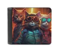 sinyumoney Cyber Cat Trio Adventure 3D Print Clutch Purse Use Holds Bills RFID Blocking Banknote Compartments Durable Leather Men's Wallet 11.7cm*9.5cm