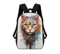 sinyumoney Cyborg Machine Cat Children's Backpack, 3D Printed School Backpack, Backpack for Boys Girls, Adjustable School Bag for Primary School 17inch