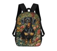 sinyumoney Dachshund in Floral Garden Children's Backpack, 17 Inch 3D Printed School Backpack, Backpack Cartoon Adjustable School Bag for Primary School
