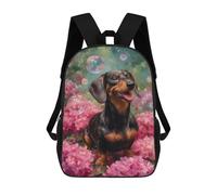 sinyumoney Dachshund in Flowers with Bubbles Kids School Backpack 17 Inch School Bag 3D Printed School Bag for Boys Elementary And Middle School Students