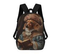 sinyumoney Dachshund Noble Scholar Renaissance Dog Portrait Kids School Backpack School Bag 3D Printed School Bag for Boys Elementary And Middle School Students 17inch