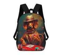 sinyumoney Dachshund Plays Poker Children's School Backpack Fashion Casual Children's Backpacks 3D Printed School Bags Boy Large Backpack 17inch