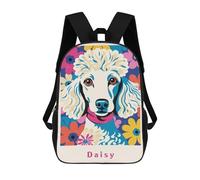 sinyumoney Daisy Poodle Dog Children's Backpack, 17 Inch 3D Printed School Backpack, Backpack Cartoon Adjustable School Bag for Primary School