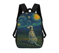 sinyumoney Dalmatian Dog Starry Night Painting Children's Backpack, 3D Printed School Backpack, Backpack for Boys Girls, Adjustable School Bag for Primary School 17inch