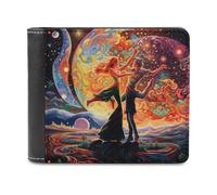 sinyumoney Dance Under The Cosmic Moon 3D Print PU Leather Wallet Credit Card Slots RFID Blocking Stylish Banknote Compartments Wallets Gifts 11.7cm*9.5cm