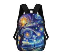 sinyumoney Dancing Night Starry Art Kids School Backpack School Bag 3D Printed School Bag for Boys Elementary And Middle School Students 17inch