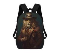 sinyumoney Dapper Lion Gentleman with Clockwork Hat Backpack School Bag Business Laptop Rucksack Bag Unisex Casual Daypack for School/Work/Travel 17inch