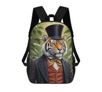 sinyumoney Dapper Tiger in Top Hat And Suit 17 Inch Kids Backpack Fashion Fun Backpack Book Bag for Boys And Teenager 3D Printed for Boys
