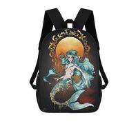 sinyumoney Dark And Gold Blue Mermaid Backpacks Kids School Backpack School Bag 3D Printed School Bag for Boys Elementary And Middle School Students 17inch