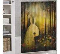 sinyumoney Dark Forest Bunny 100% Polyester Fabric Washable Modern Fabric Bathroom Decor Set for Shower Bath Curtain Wet Room 64.17x70.87Inch（163x180cm）
