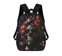 sinyumoney Dark Gothic Skull with Flowers Backpacks Kids 17inch School Backpack School Bag 3D Printed School Bag for Boys Elementary And Middle School Students
