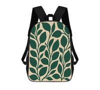 sinyumoney Dark Green Leaves on Beige Background School Backpack School Secondary High School College Backpack Travel for Men, Women & Teenage Boys 17inch