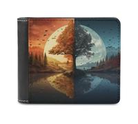 sinyumoney Day and Night Reflections 3D Print PU Leather Men's Wallet Holds Bills Credit Slots Note Section Slim Elegant Wallets Everyday Use 11.7cm*9.5cm