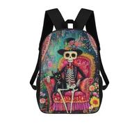 sinyumoney Day of The Dead Skeleton Art Print-3 School Backpack Water Resistant Travel Backpack Computer Bag for Men, Women & Teenage Boys 17inch