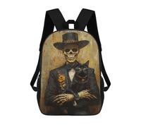 sinyumoney Day of The Dead Skeleton with Cat Art Print -2 Backpack School Computer Rucksack for School/Work/Travel- Perfect for Travel, Work And Daily Use 17inch