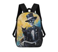 sinyumoney Day of The Dead Skeleton with Cat Art Print School Bags Fashion Stationery Backpack Waterproof Casual Daypacks for Men, Women & Teenage Boys 17inch
