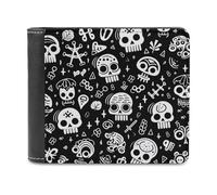 sinyumoney Day of The Dead Skulls Pattern 3D Print PU Leather Wallet Multiple Slots Banknote Compartments Stylish Durable Men's Wallets Gifts 11.7cm*9.5cm
