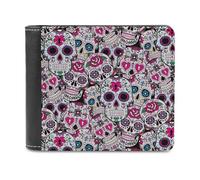sinyumoney Day of The Dead Sugar Skulls Pattern 3D Print Clutch Purse Slots ID Window RFID Blocking Leather Men's Wallet Youth Guys 11.7cm*9.5cm