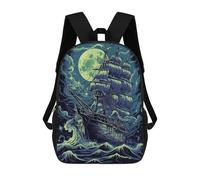 sinyumoney Deep Blue Pirate Ship Rucksacks 3D Printed Children Backpacks Fashion Casual Daypack Cute Travel Bags Outdoor Casual Daypack for Boy And Girl 17inch