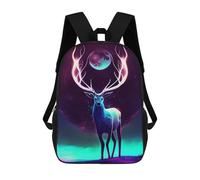 sinyumoney Deer And Moon Painting Backpack School Bag Water Resistant School Bag Business Backpack - Perfect for Travel, Work And Daily Use 17inch