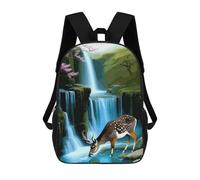 sinyumoney Deer Drinking Water near Waterfall Backpack School Rucksack Casual Daypacks School Work Travel Bag for Men/Women 17inch