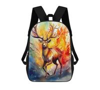 sinyumoney Deer Fire Watercolors Backpack 3D Printed Children's School Backpack Kids Travel Backpacks High Capacity Book Bags Children's Backpack Rucksack 17inch